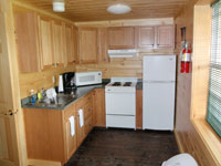 Log Cabin Rental - Full Kitchen View from Living Room - North Country Rivers